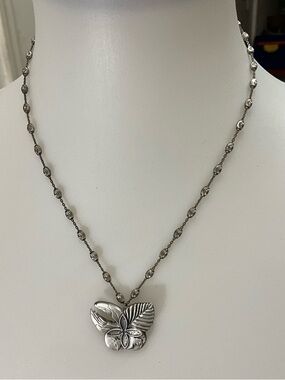 Sterling Silver Dove World Peace Brooch Pendant Necklace w/ Beaded Chain 18”